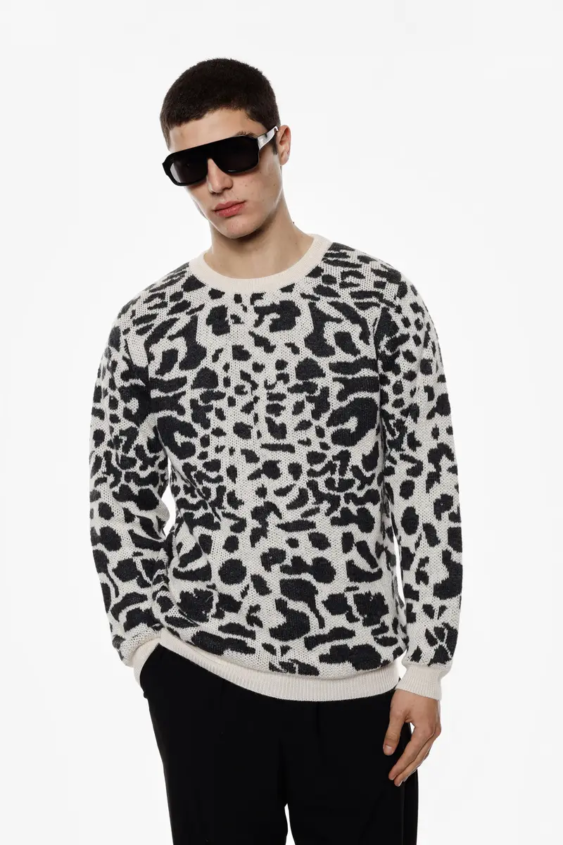 Maglione girocollo stampa animalier a maniche lunghe Nero miniatura 2