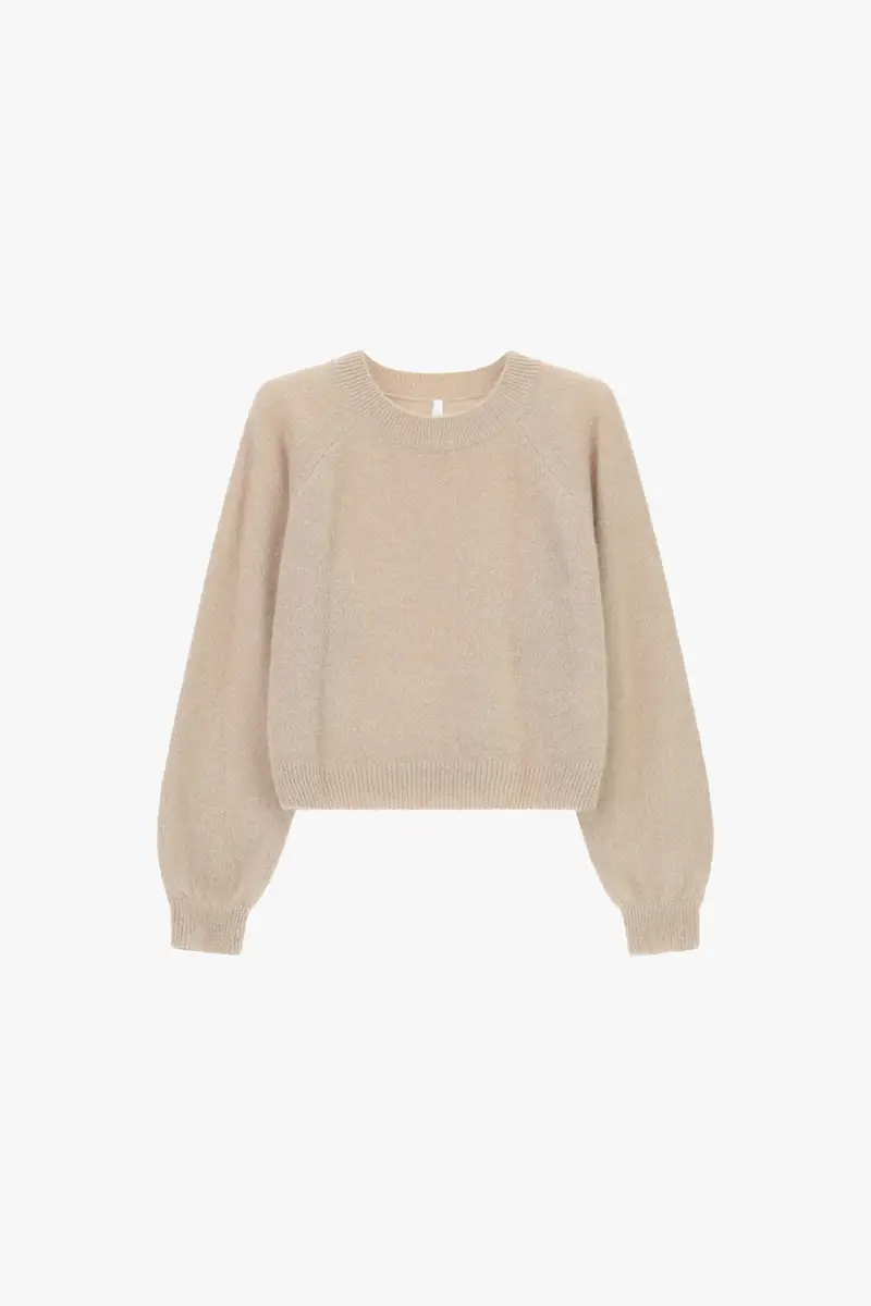 Maglione girocollo vestibilità regular manica lunga Beige