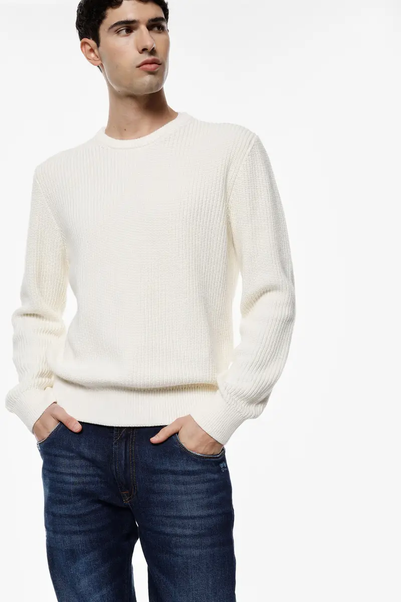 Maglione in stile minimal con maniche lunghe Ecru miniatura 2