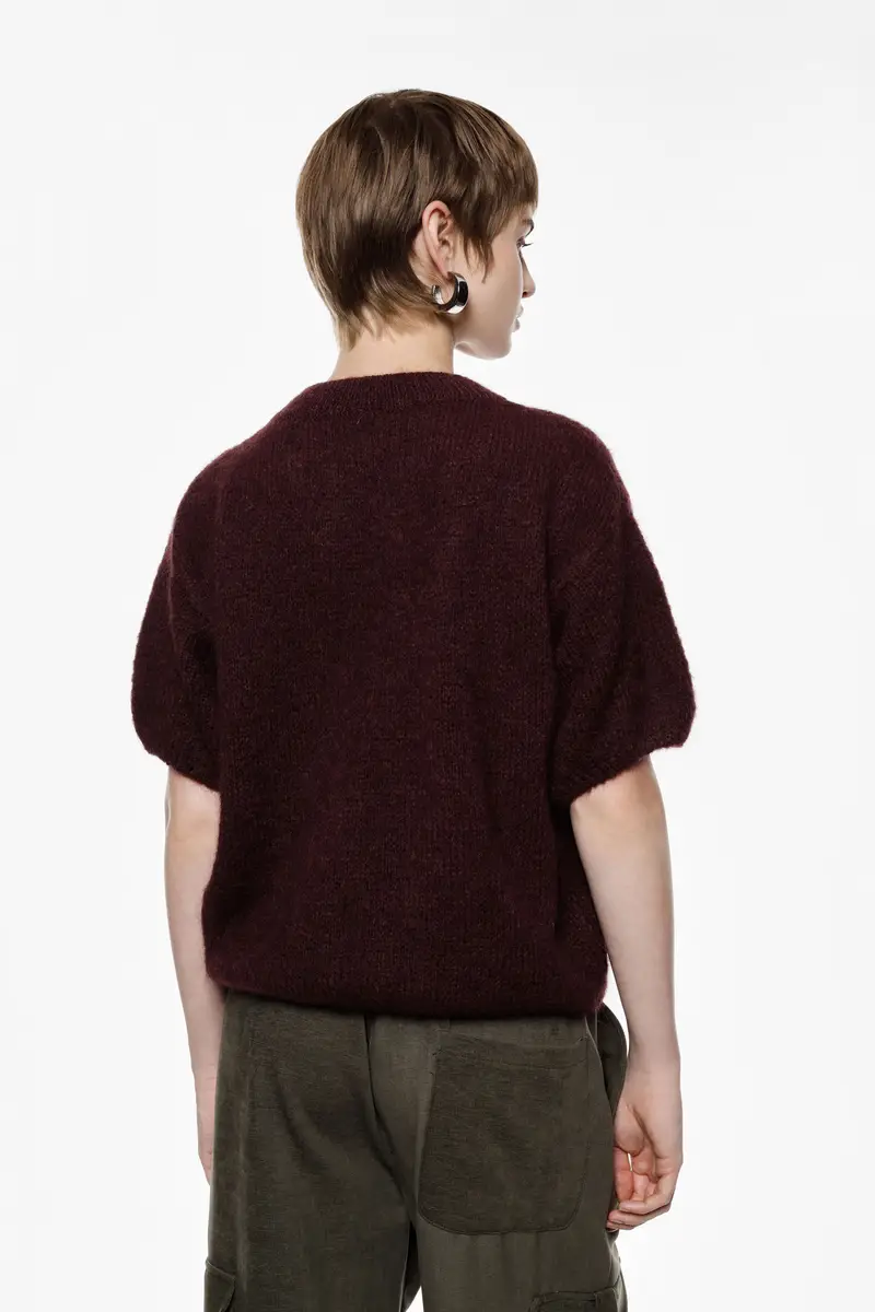 Maglione maniche corte tinta unita Prugna miniatura 3