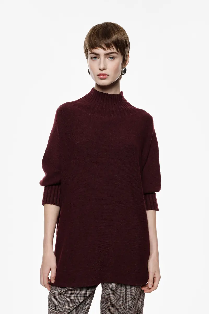 Maglione oversize collo alto manica tre quarti Prugna miniatura 2