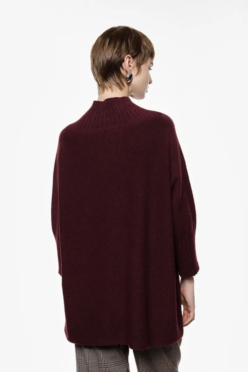 Maglione oversize collo alto manica tre quarti Prugna miniatura 3