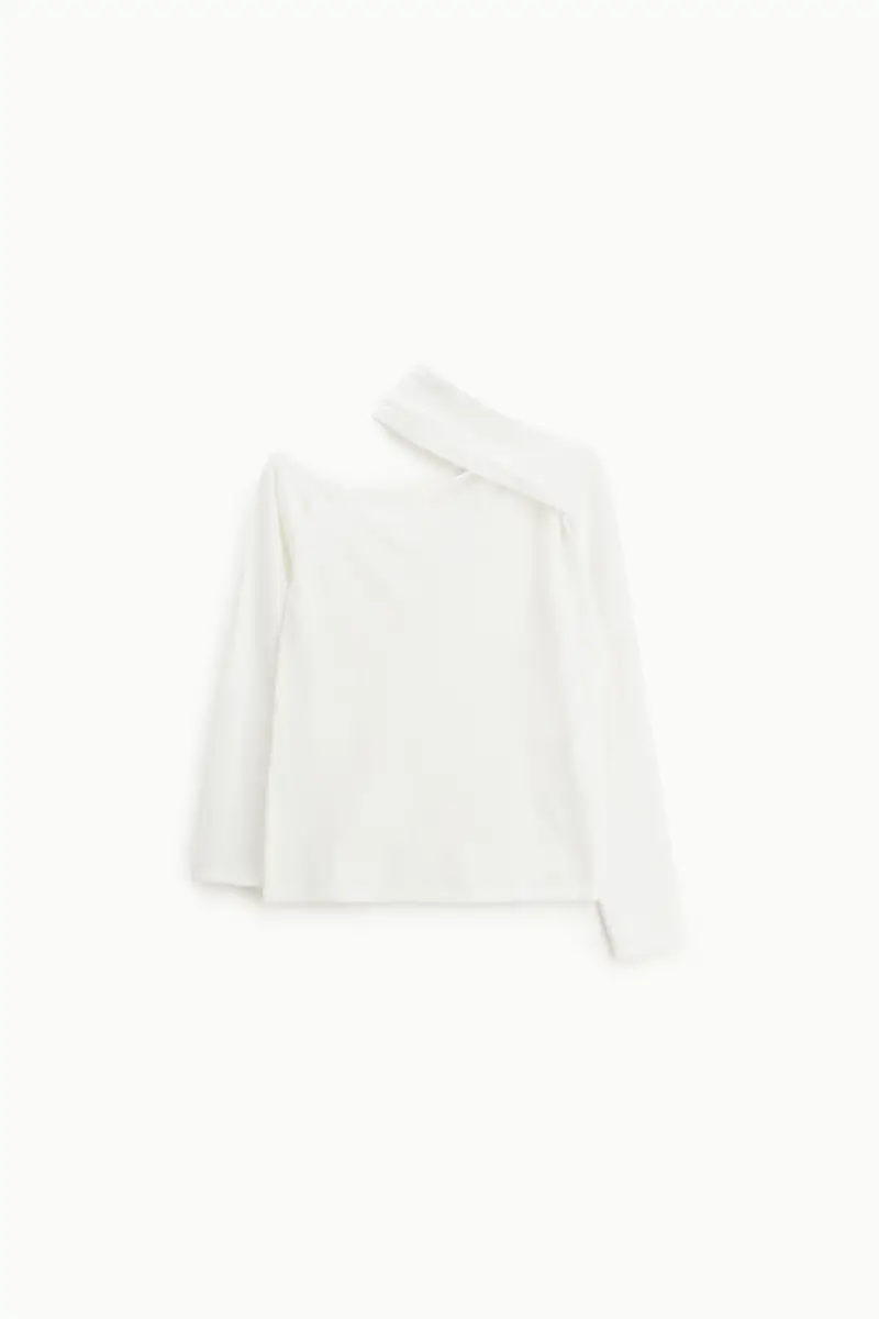 Maglione pullover asimmetrico con maniche lunghe Panna