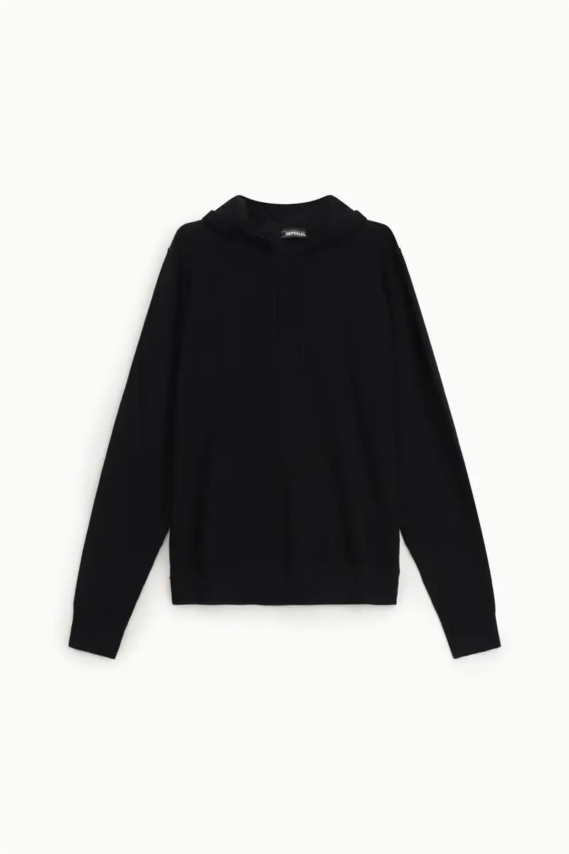 Maglione pullover con cappuccio e coulisse Nero