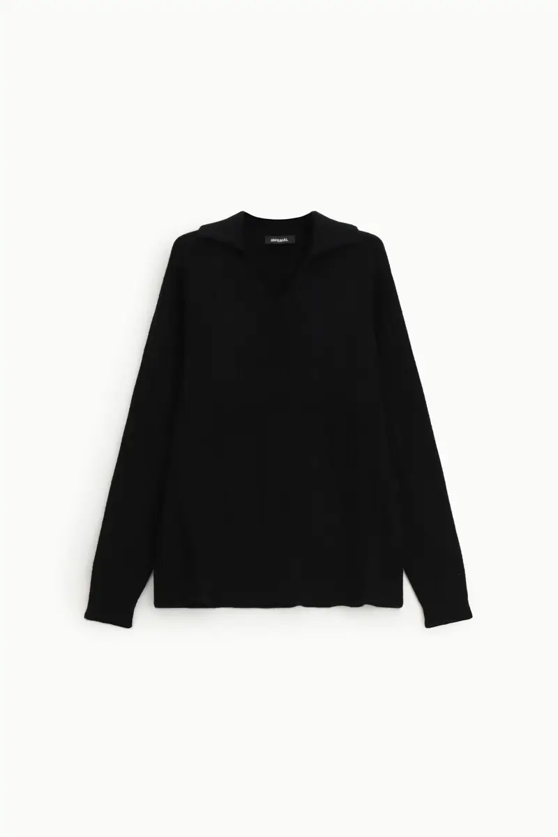 Maglione pullover uomo scollo v e collo aperto Nero