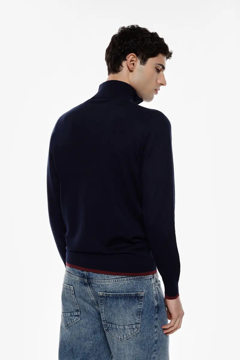 Maglione pullover zip collo alto tinta unita Blu miniatura 3