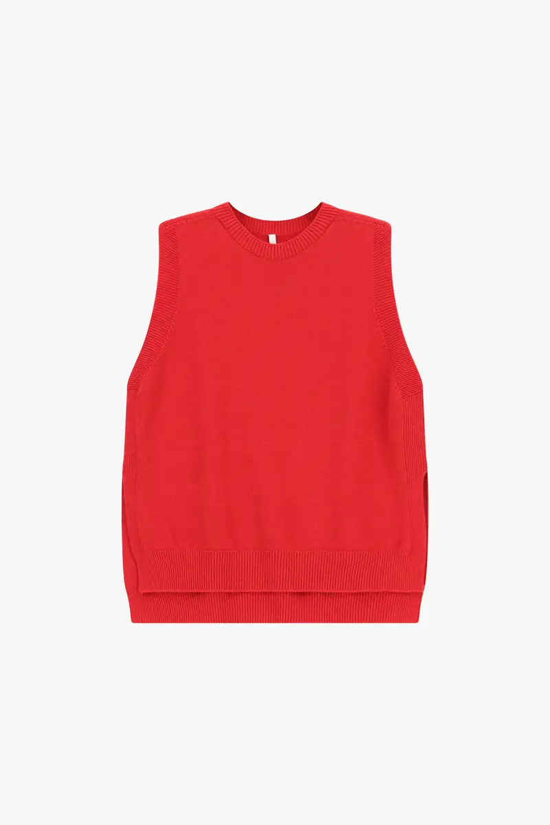 Maglione smanicato fit ampio collo rotondo Rosso