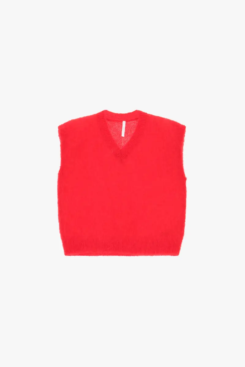 Maglione smanicato girocollo v texture soffice Rosso