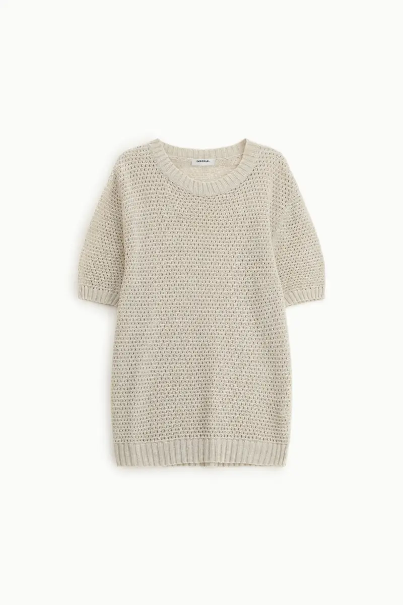 Maglione traforato manica corta girocollo Beige