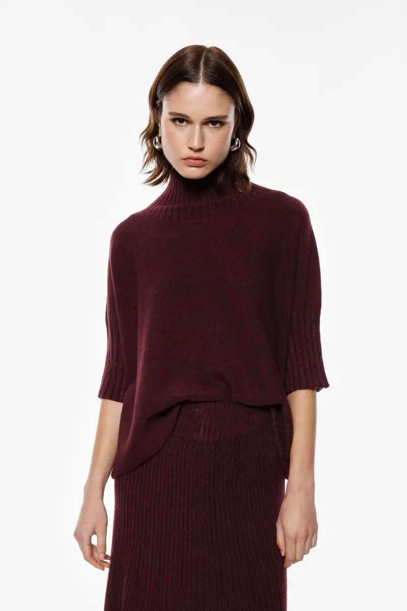 Maglione turtleneck maniche a mezzo braccio Prugna miniatura 2
