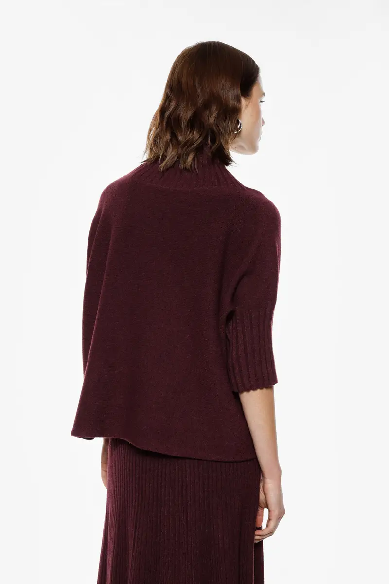 Maglione turtleneck maniche a mezzo braccio Prugna miniatura 3