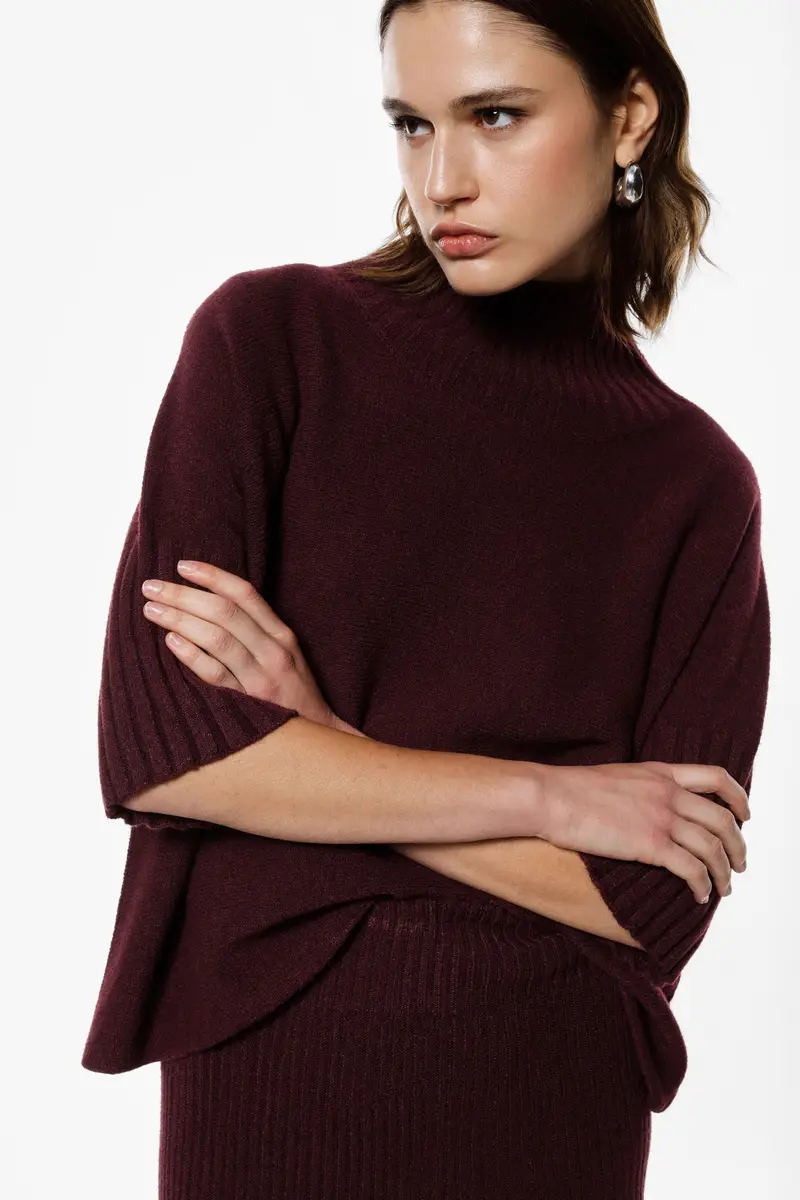 Maglione turtleneck maniche a mezzo braccio Prugna miniatura 4