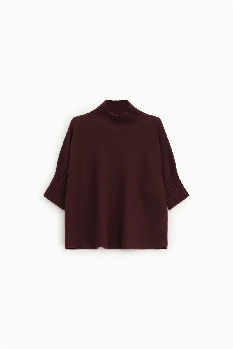Maglione turtleneck maniche a mezzo braccio Prugna