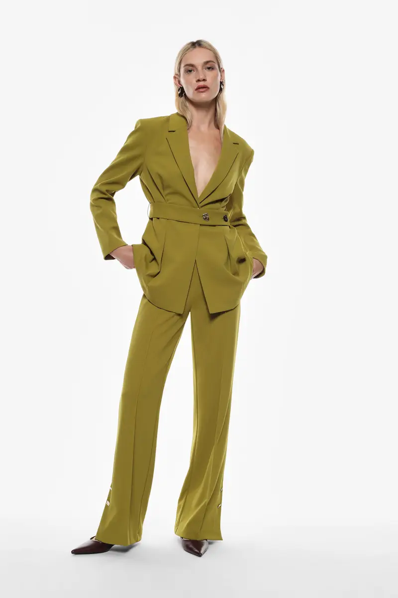 Pantaloni a gamba larga con bottoni Olio miniatura 3