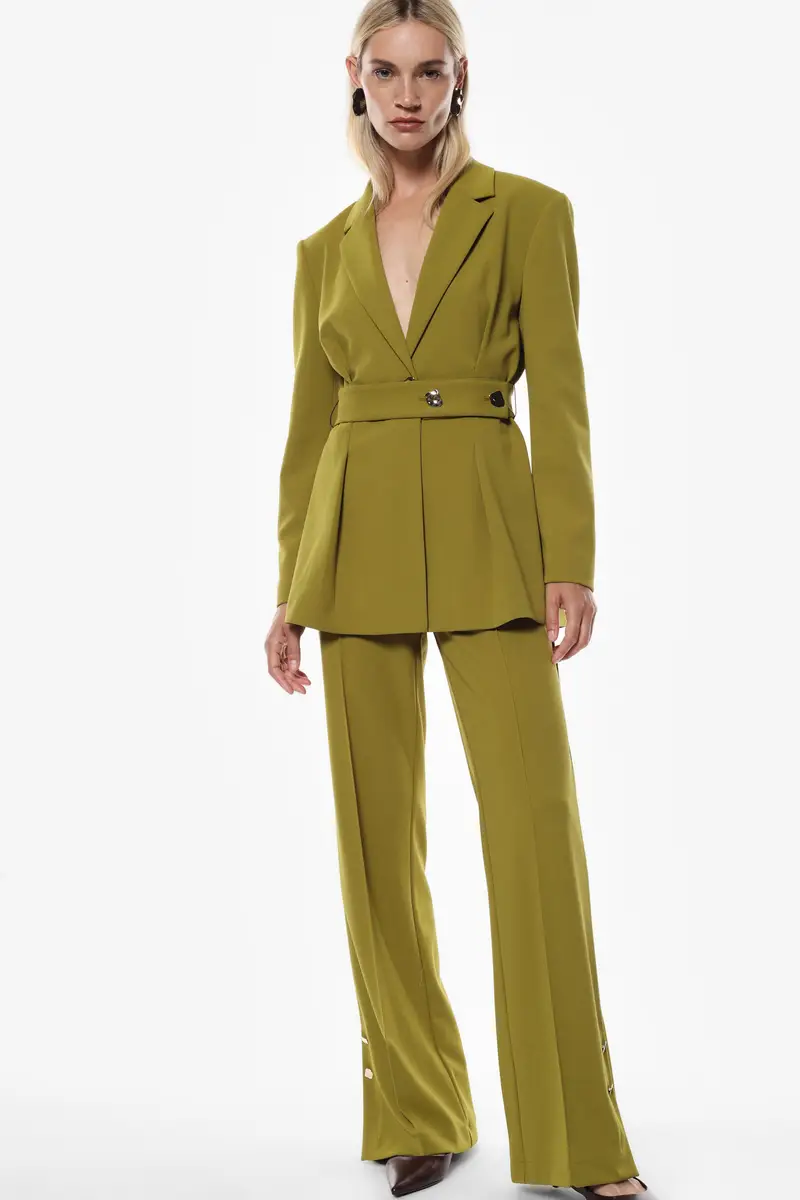 Pantaloni a gamba larga con bottoni Olio miniatura 2