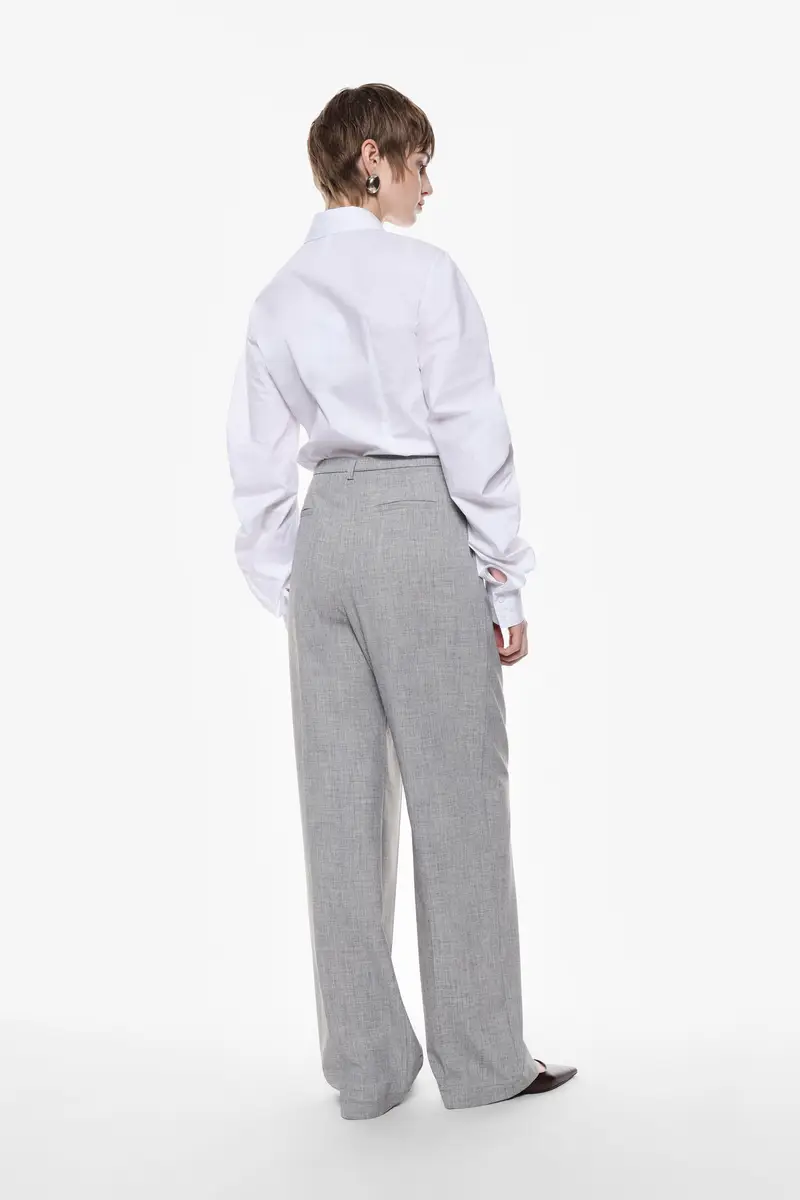 Pantaloni a gamba larga con pinces Grigio melange miniatura 3