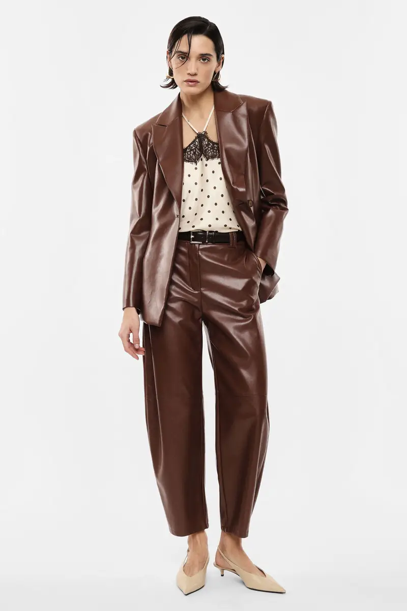 Pantaloni a vita alta in ecopelle con gamba dritta Cioccolato miniatura 2
