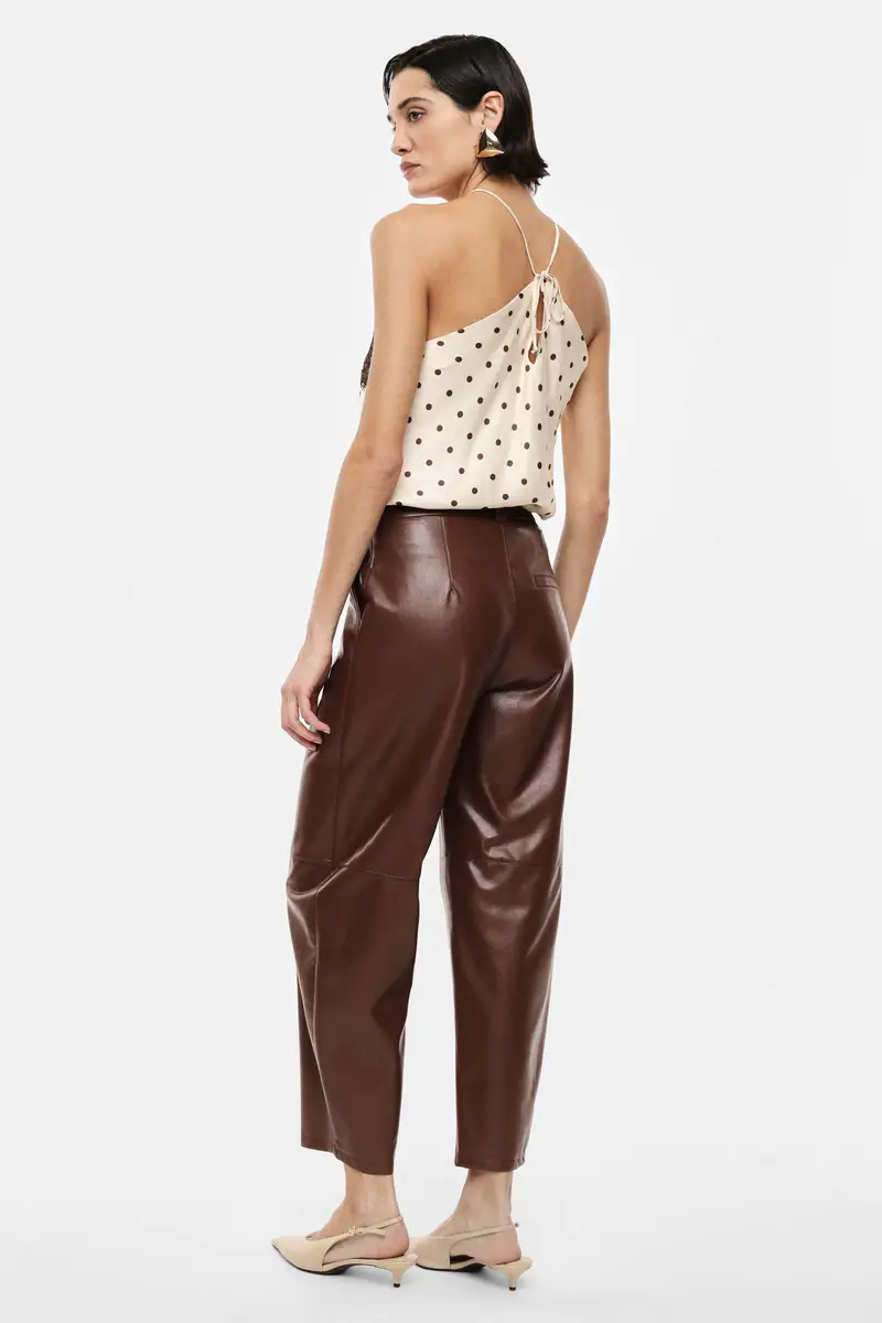 Pantaloni a vita alta in ecopelle con gamba dritta Cioccolato miniatura 3