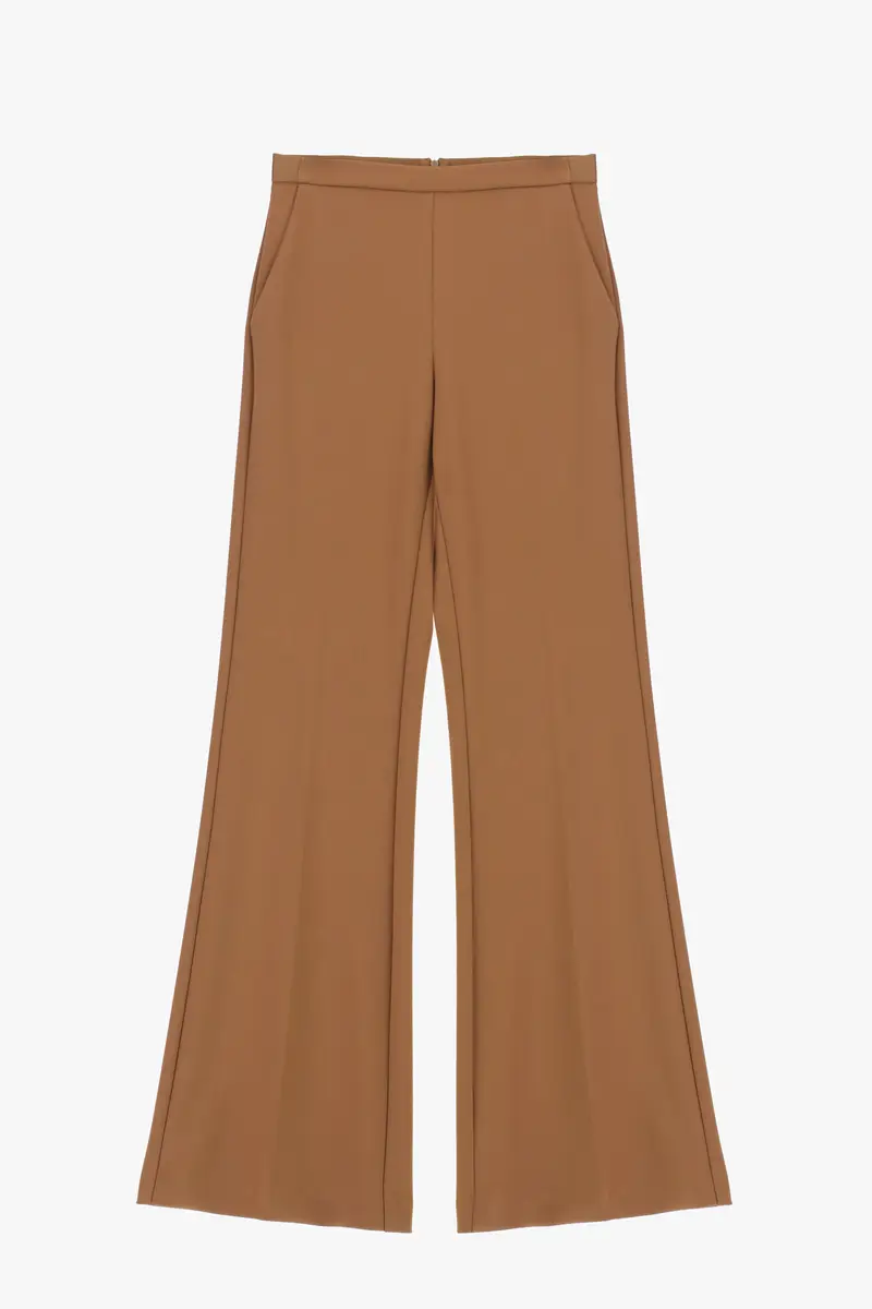 Pantaloni a zampa vita media Castagna