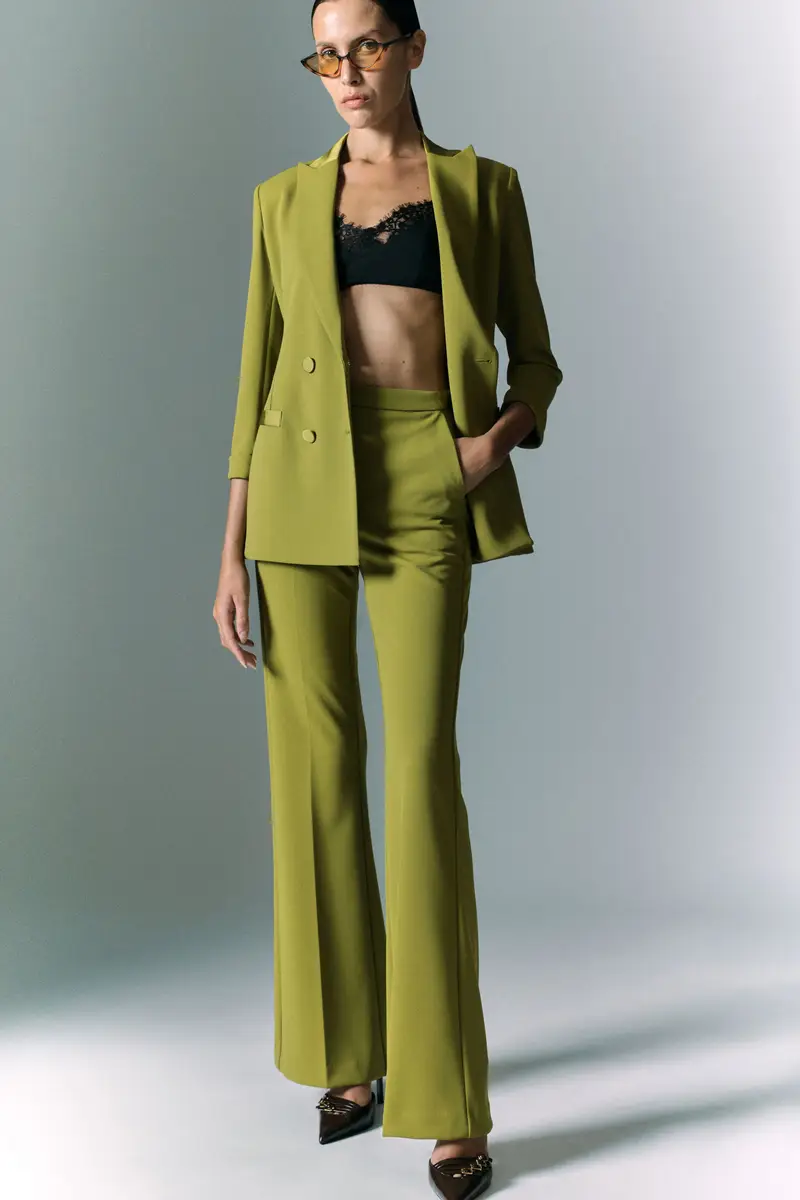 Pantaloni a zampa vita media Olio miniatura 4