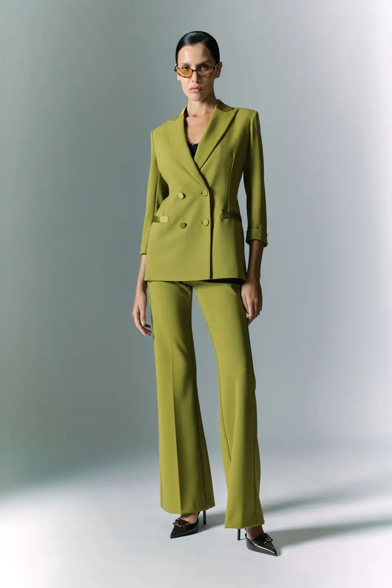 Pantaloni a zampa vita media Olio miniatura 2