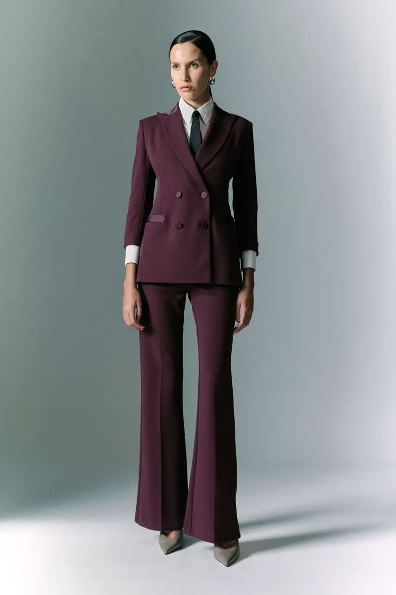 Pantaloni a zampa vita media Prugna miniatura 3