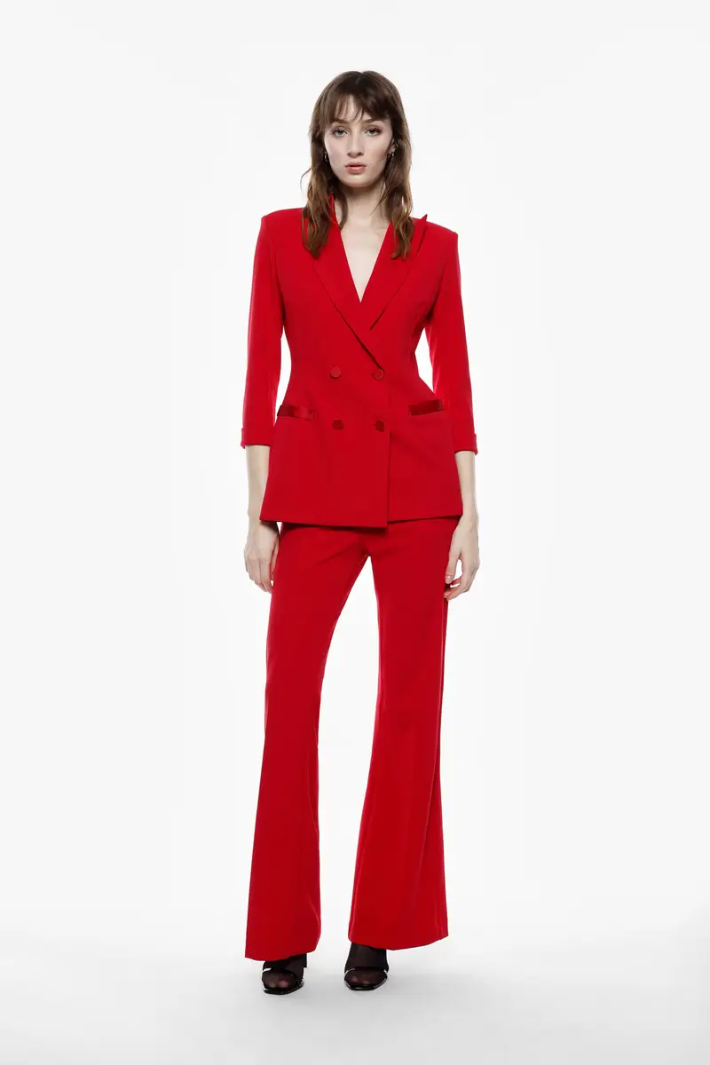 Pantaloni a zampa vita media Rosso miniatura 2