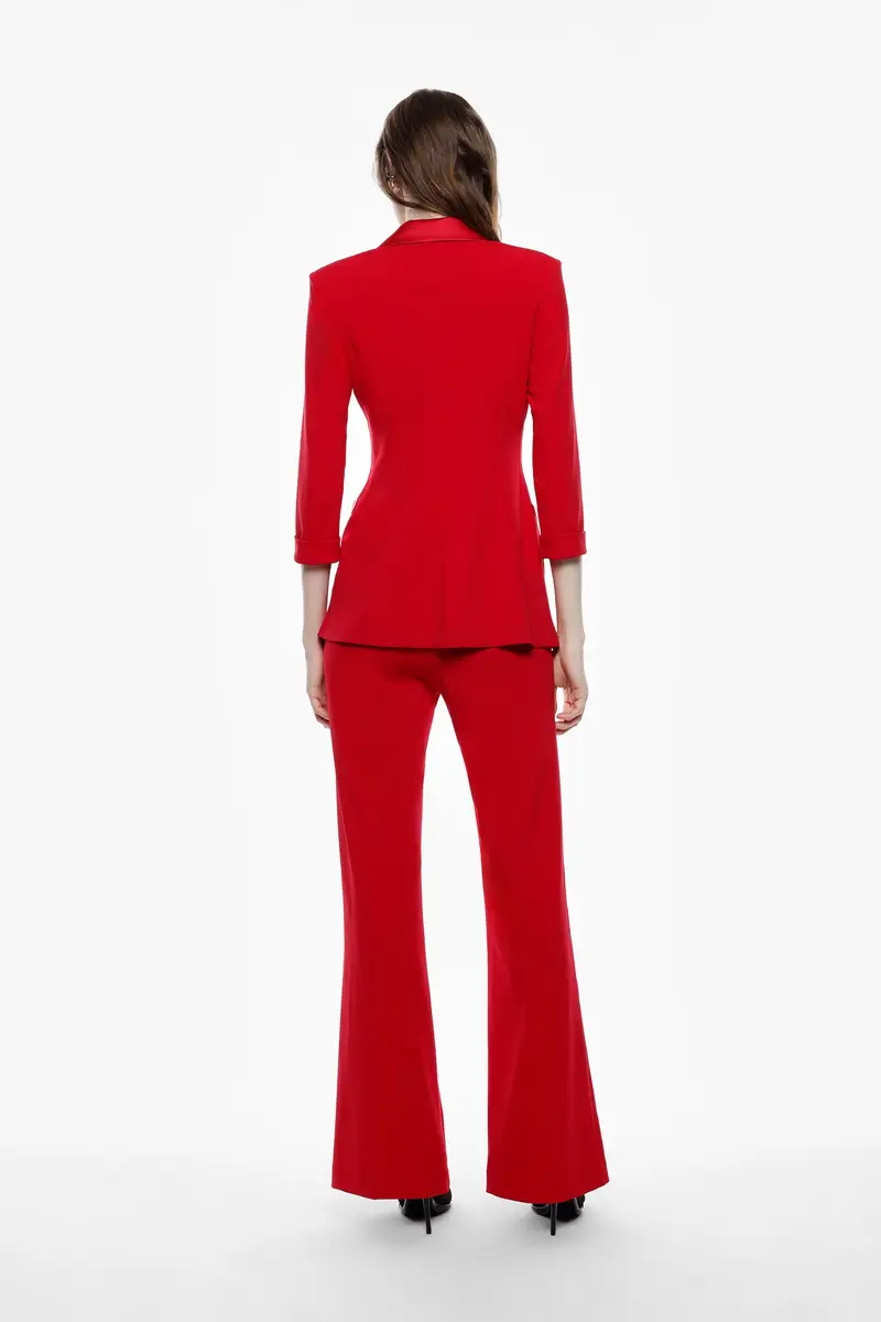 Pantaloni a zampa vita media Rosso miniatura 3