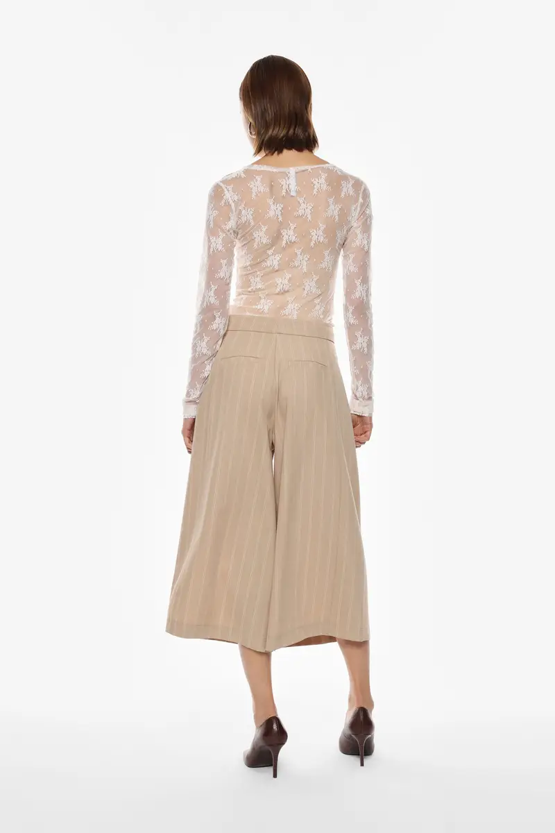 Pantaloni ampi a righe eleganti Beige miniatura 3