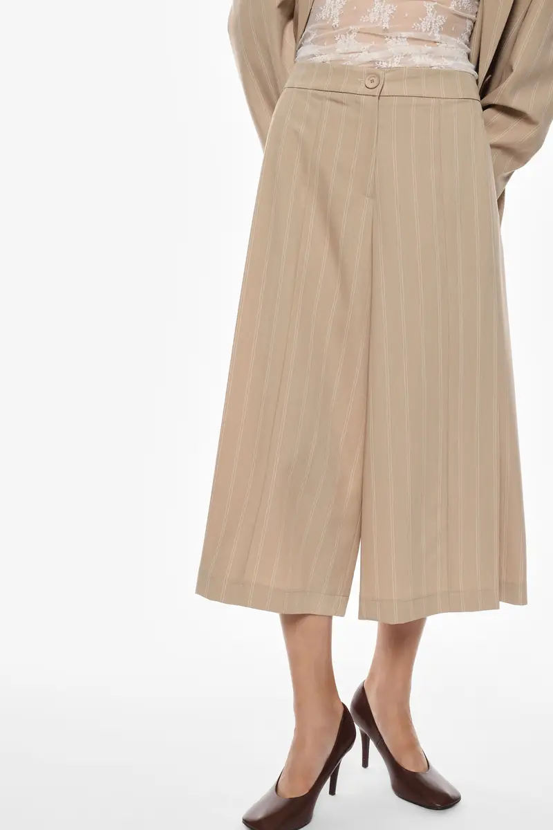 Pantaloni ampi a righe eleganti Beige miniatura 4