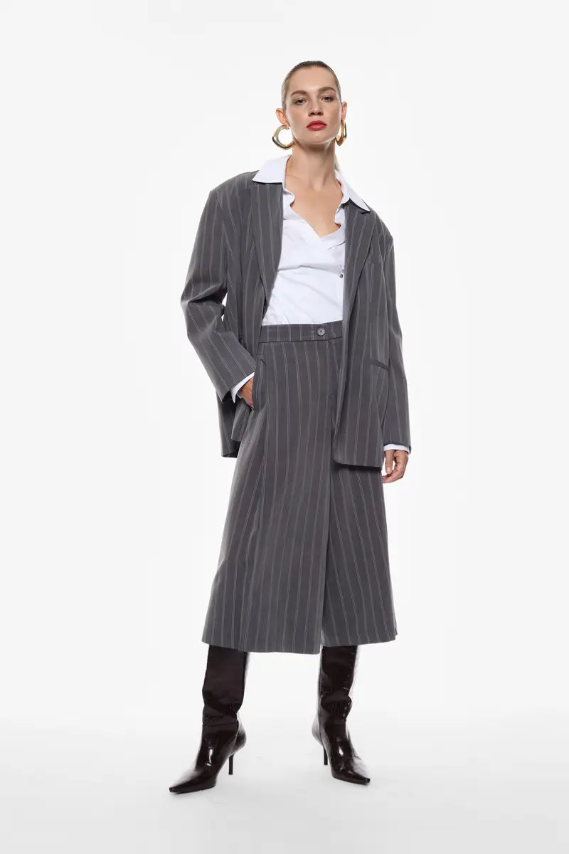 Pantaloni ampi a righe eleganti Grey miniatura 2