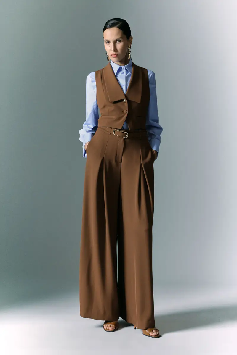 Pantaloni ampi a vita alta Castagna miniatura 3