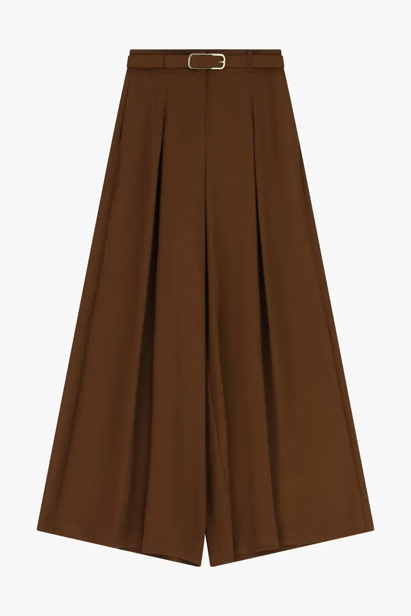 Pantaloni ampi a vita alta Castagna