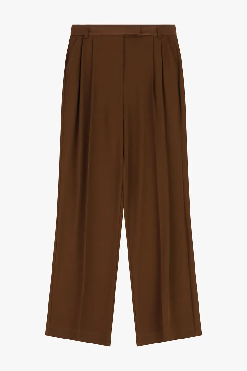 Pantaloni ampi a vita alta Castagna