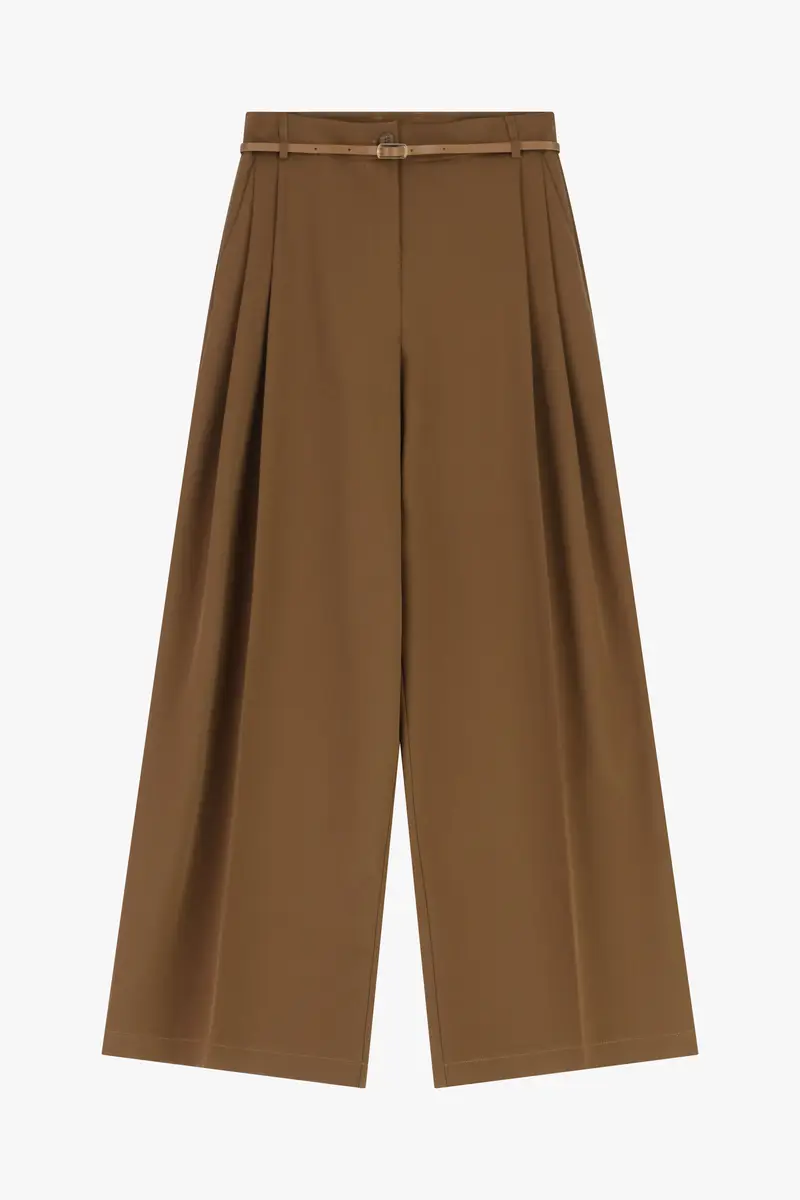 Pantaloni ampi a vita alta Cognac