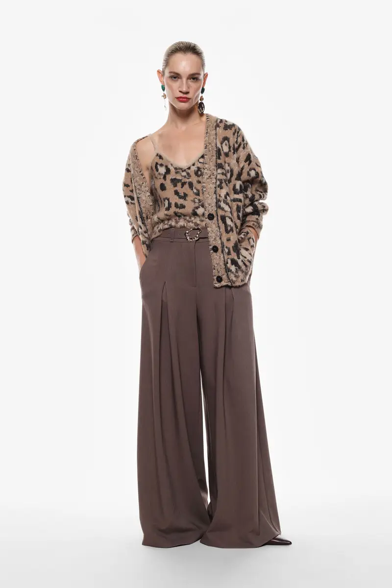 Pantaloni ampi a vita alta con cintura decorativa Fango miniatura 2