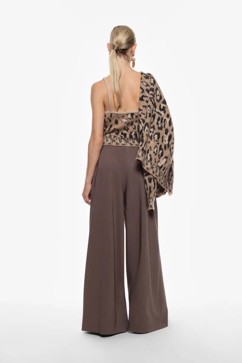 Pantaloni ampi a vita alta con cintura decorativa Fango miniatura 3