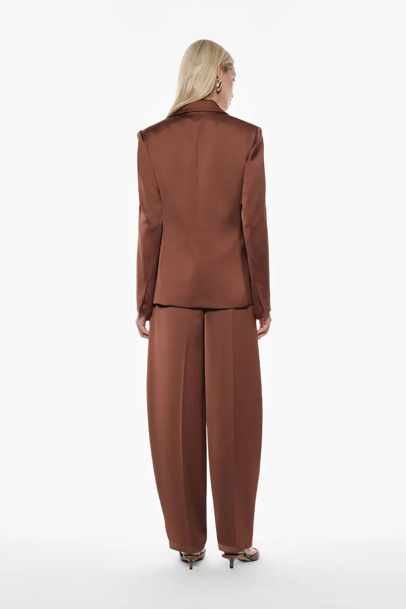 Pantaloni ampi a vita alta in satin Castagna miniatura 3