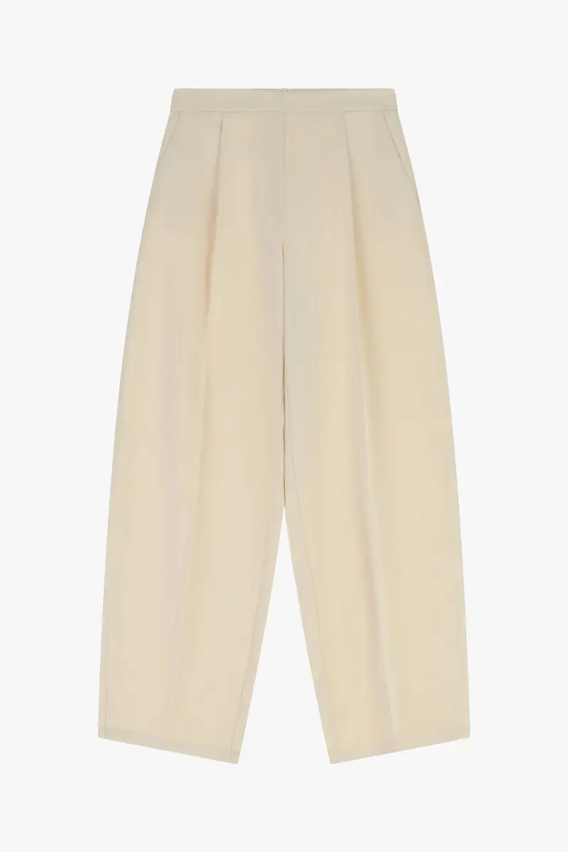 Pantaloni ampi a vita alta in satin Gesso