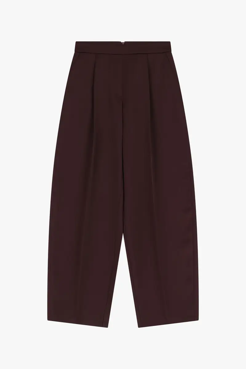 Pantaloni ampi a vita alta in satin Prugna