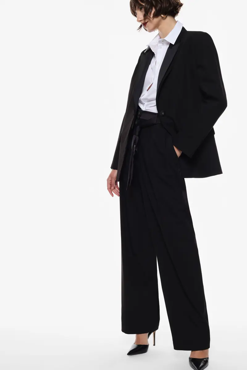 Pantaloni ampi a vita alta Nero miniatura 3