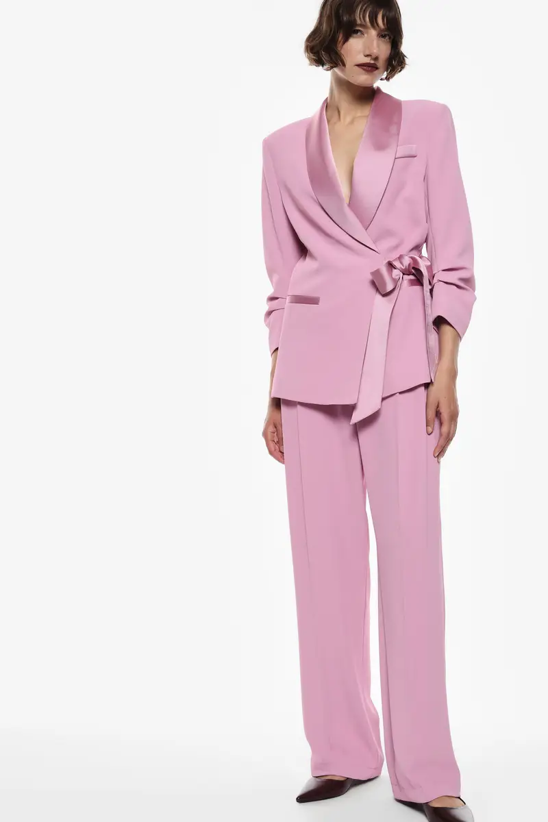 Pantaloni ampi a vita alta Rosa miniatura 2