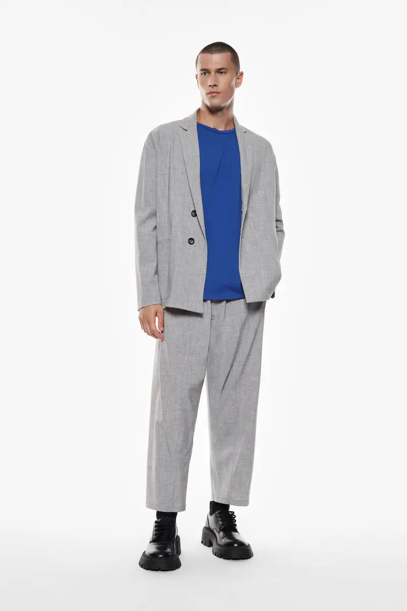 Pantaloni ampi a vita media Grigio melange miniatura 2