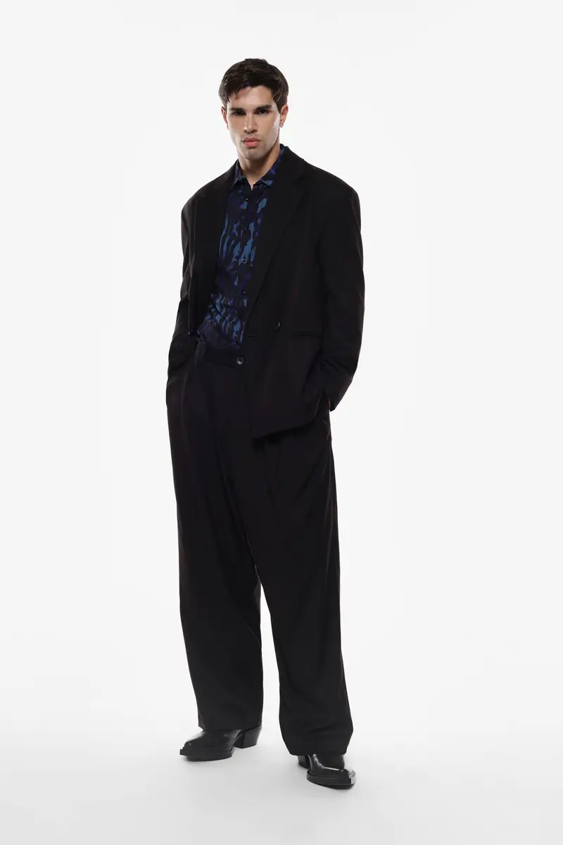 Pantaloni ampi a vita media Nero miniatura 2