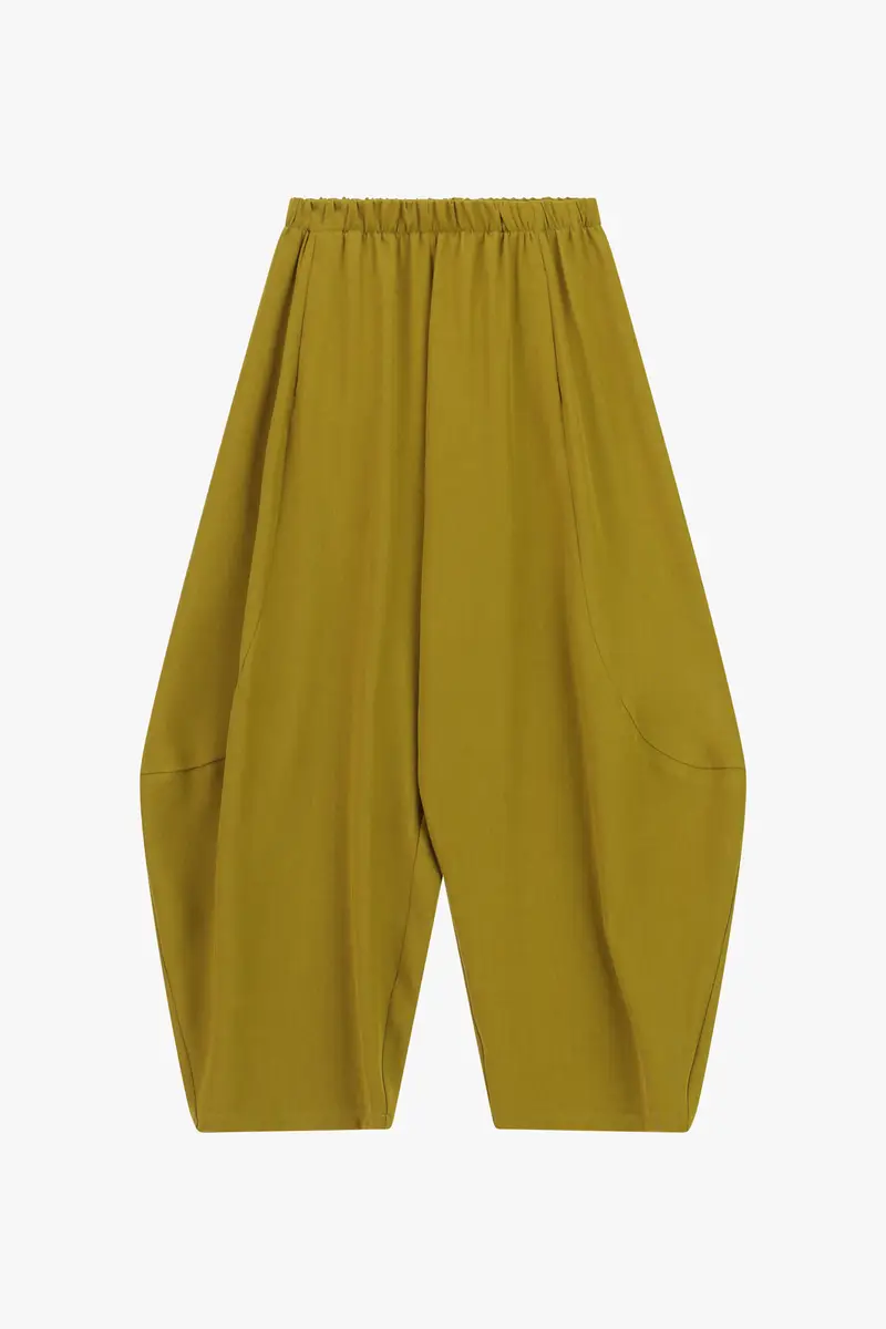 Pantaloni ampi cropped vita alta con elastico Olio