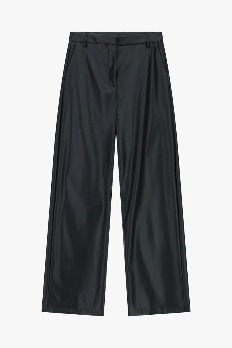 Pantaloni ampi effetto pelle con vita alta Nero