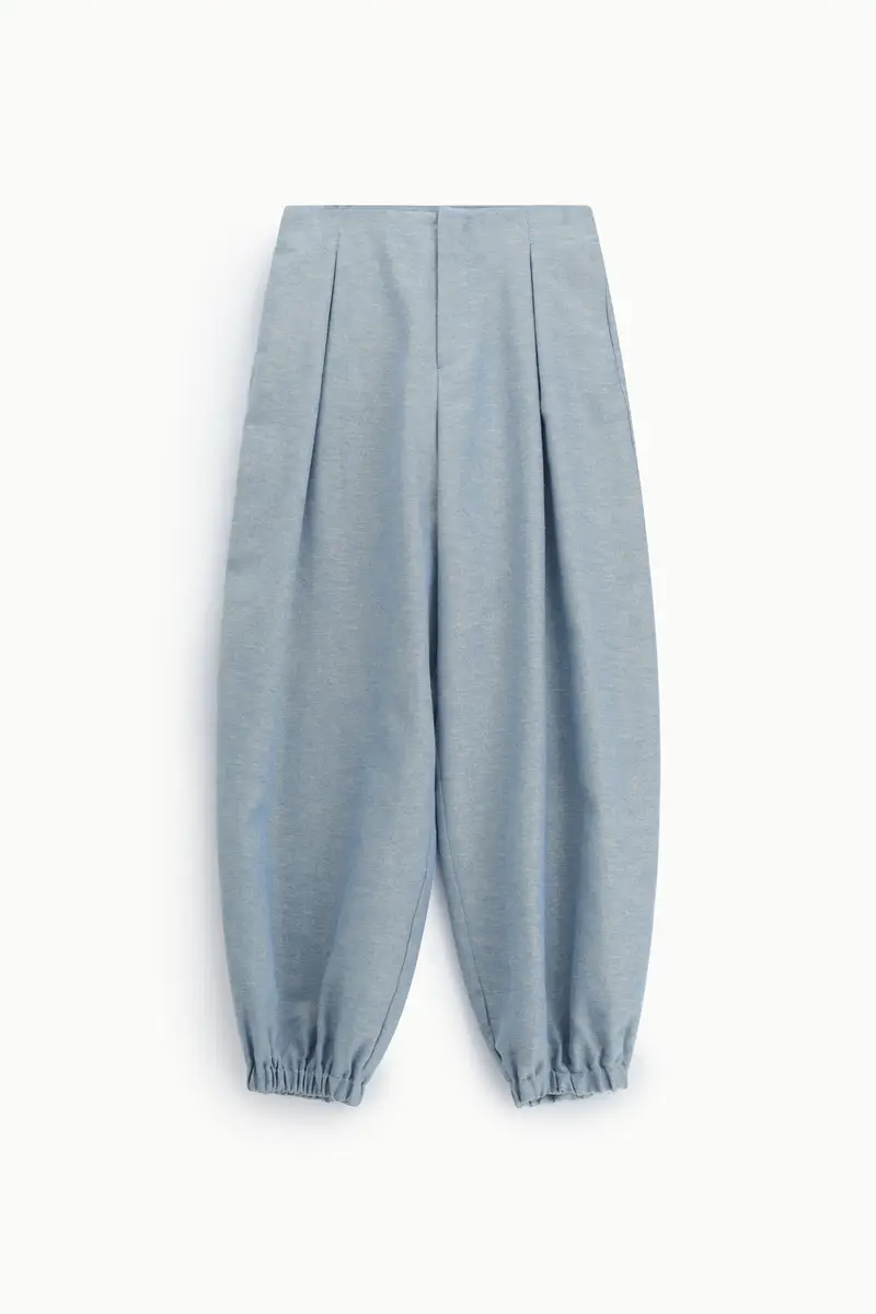 Pantaloni ampi vita alta con fondo elasticizzato Azzurro