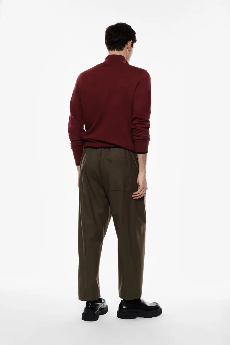 Pantaloni baggy-fit vita alta con elastico Militare miniatura 3