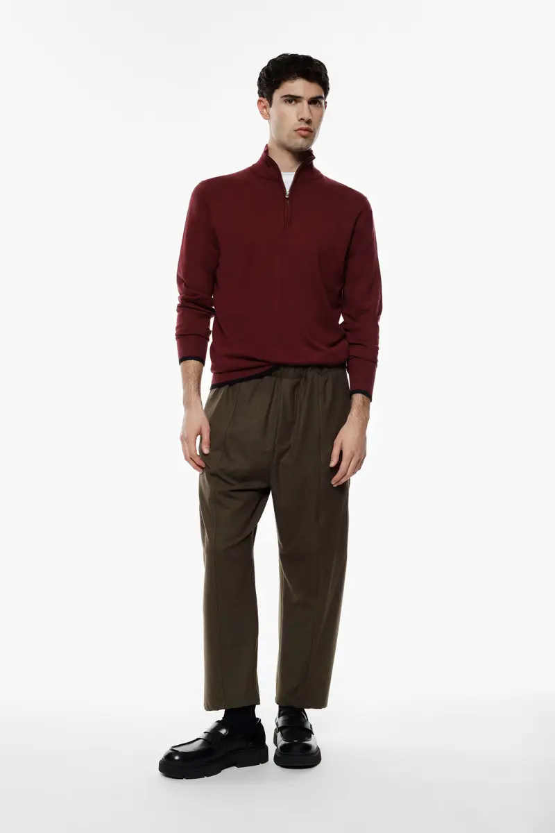 Pantaloni baggy-fit vita alta con elastico Militare miniatura 2