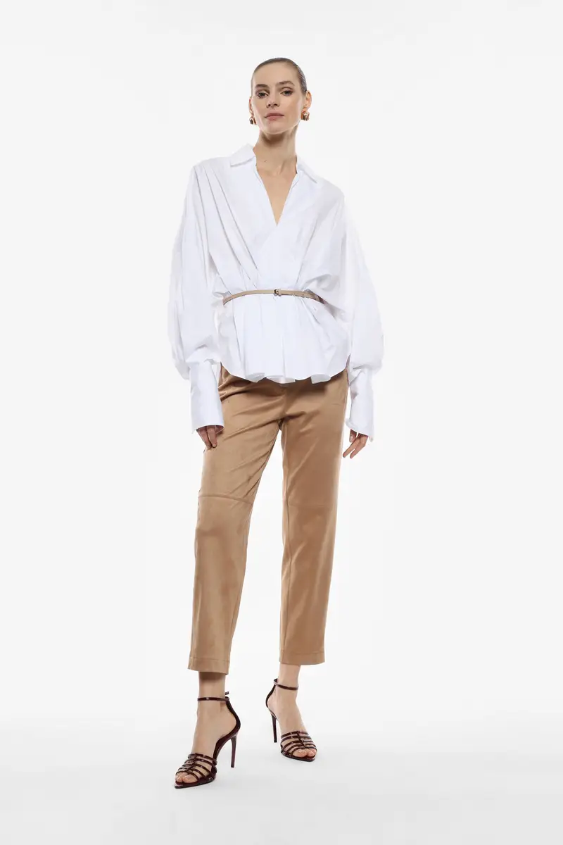 Pantaloni chino fit effetto suede Cappuccino miniatura 2